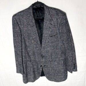 Vintage Stafford Executive Black White Red Blue Plaid 100% Silk Blazer 42R